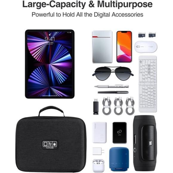 Large Electronics Organizer, 11’’ Hard Case, Shockproof Bag with Shoulder Strap - Picture 6 of 6